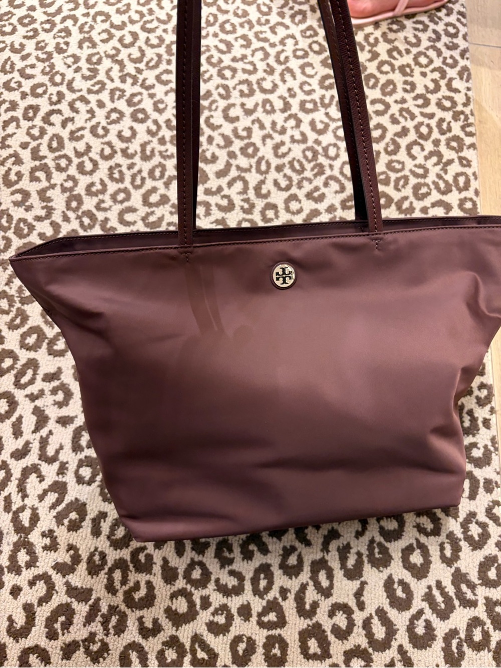 Tory Burch Electric brown Tote nylon tote bag zip closure logo accent gold
